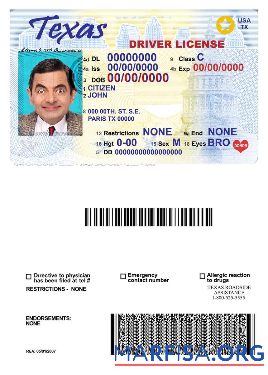 Realistic USA Texas DL sample